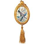 Картина с изображением павлинов в саду в овальной позолоченной раме с кисточкой Chinoiserie Imperial Garden Peacocks on a Tree Poster варинант исполнения - 1 | Loft Concept в Ульяновске