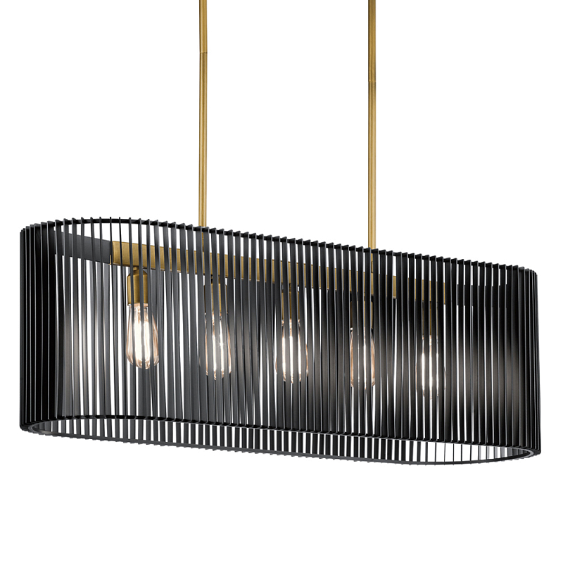 Люстра подвесная овальной формы с металлическим решетчатым абажуром матово-черного цвета и 5 лампами Kichler Черный Латунь в Ульяновске | Loft Concept 