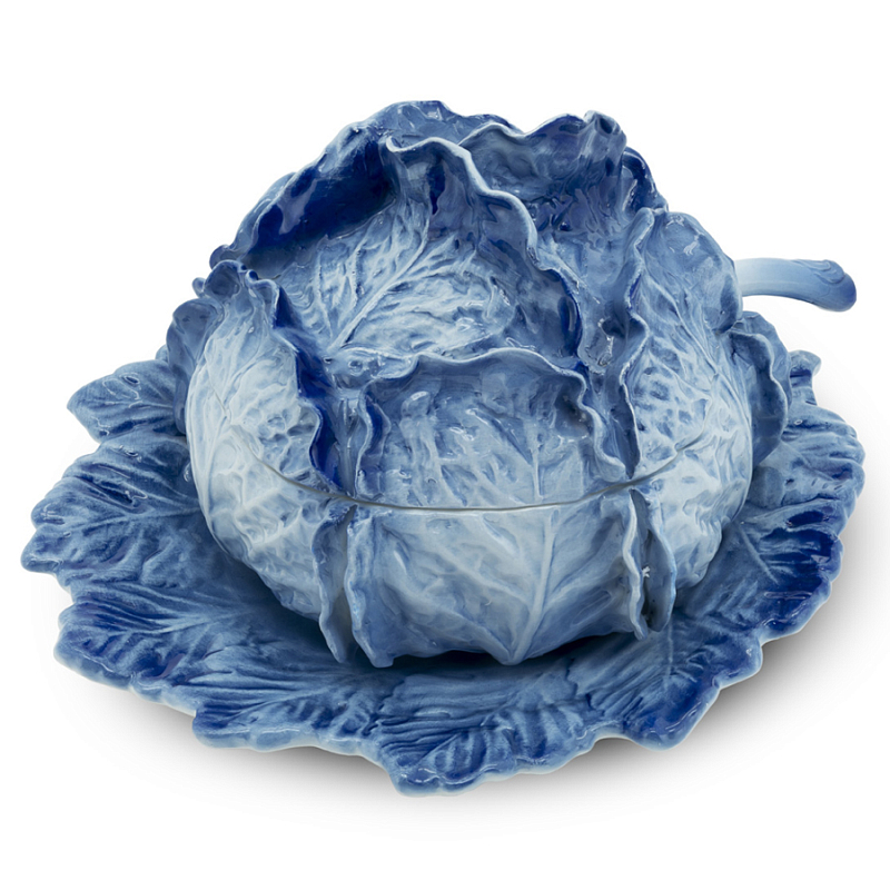 Супница SOUP BOWL CABBAGE W/PLATE D25 Blue Сапфирово-синий в Ульяновске | Loft Concept 