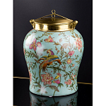 Ваза округлой формы из фарфора с рисунком и бронзовой крышкой Turquoise Blooming Garden варинант исполнения - 1 | Loft Concept в Ульяновске