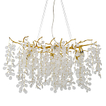 Люстра подвесная с золотистыми ветками и стеклянными подвесками в виде листьев Длина 80 см FAIRYTREE Light варинант исполнения - 1 | Loft Concept в Ульяновске