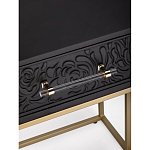 Приставной столик с резным узором на выдвижном ящике Black Table Carved Pattern варинант исполнения - 2 | Loft Concept в Ульяновске