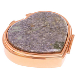 Таблетница карманная в форме сердца с 3-мя отделениями с зеркалом и накладкой из натурального камня Лепидолит Red Gold Stone Pillboxes варинант исполнения - 1 | Loft Concept в Ульяновске
