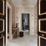 Обои ручная роспись Fishes Blue Pearl on Tarnished Silver gilded silk with pearlescent antiquing варинант исполнения - 2 | Loft Concept в Ульяновске