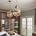 Подвесной светильник с прозрачным стеклянным плафоном в форме шара цвета никеля в индустриальном стиле на цепи 3 лампы Feiss варинант исполнения - 3 | Loft Concept в Ульяновске