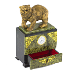 Часы настольные с декором в виде медведя и выдвижным ящиком из натурального камня Змеевик Bear Stone Clock варинант исполнения - 3 | Loft Concept в Ульяновске