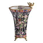 Ваза из фарфора черная с цветочной росписью и бронзовой стрекозой Spring Garden варинант исполнения - 1 | Loft Concept в Ульяновске