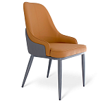 Стул оранжевый с высокой спинкой из искуственной кожи на серых металлических ножках Enigma Orange варинант исполнения - 1 | Loft Concept в Ульяновске