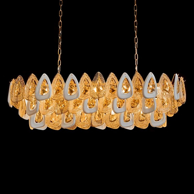 Люстра овальная с многослойными белыми и прозрачными подвесками Character Chandelier Золотой Прозрачный Белый в Ульяновске | Loft Concept 