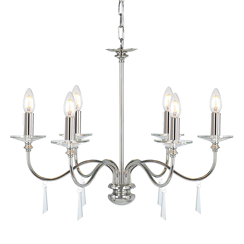 Люстра цвета никель с прозрачными стеклянными подвесками в форме капель Elstead Lighting Никель Прозрачное Стекло в Ульяновске | Loft Concept 