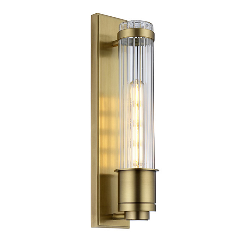 Бра вертикальное с рифленым стеклянным плафоном и прямоугольным основанием Quintiesse Латунь Хром в Ульяновске | Loft Concept 