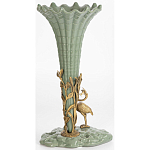 Ваза зеленая фарфоровая с волнистым краем с бронзовой фигуркой журавля Eden Garden  варинант исполнения - 3 | Loft Concept в Ульяновске