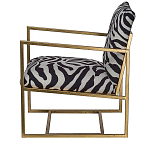 Кресло с металлическим золотистым каркасом и мягкой обивкой с чёрно-белым принтом зебры Wild animals варинант исполнения - 2 | Loft Concept в Ульяновске