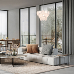 Люстра из белых стеклянных дисков на серебрянном каркасе White Glowing Reflectors варинант исполнения - 2 | Loft Concept в Ульяновске