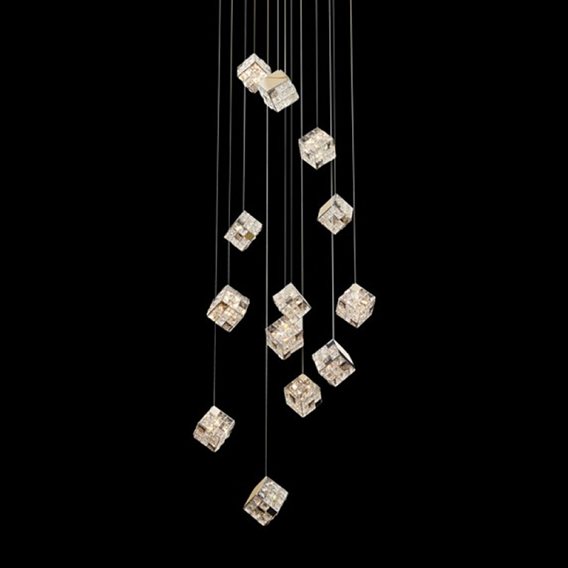 Люстра каскадная с мозаичным хрустальным оформлением Sparks of Crystal Прозрачный Хром Золотой в Ульяновске | Loft Concept 