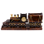 Часы настольные в виде паровоза из натурального камня Обсидиан Train Stone Clock варинант исполнения - 1 | Loft Concept в Ульяновске