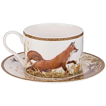 Чайная пара из фарфора с изображением утки и лисы 300 мл Hunting Porcelain Collection варинант исполнения - 1 | Loft Concept в Ульяновске