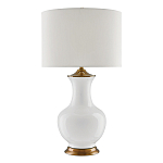 Настольная лампа белого цвета с фарфоровым основанием и латунными акцентами и тканевым абажуром Currey & Company варинант исполнения - 1 | Loft Concept в Ульяновске