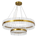 Люстра подвесная двухъярусная с золотистымыми кольцами и прозрачными стеклянными элементами Ring Horizontal варинант исполнения - 1 | Loft Concept в Ульяновске