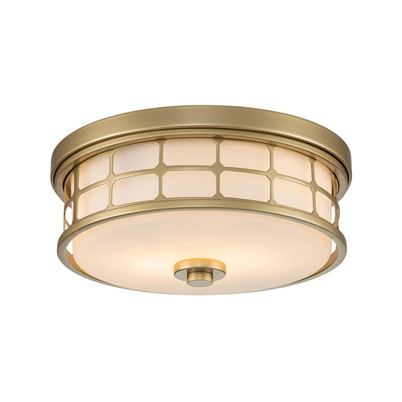 Потолочный светильник для ванных комнат цвета латунь в виде металлической клетки с геометрическими узорами Quoizel Латунь Белый в Ульяновске | Loft Concept 