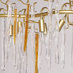 Люстра линейная золотого цвета с декоративными ветвями и длинными стеклянными подвесками в форме сосулек Droplet Chandelier варинант исполнения - 3 | Loft Concept в Ульяновске