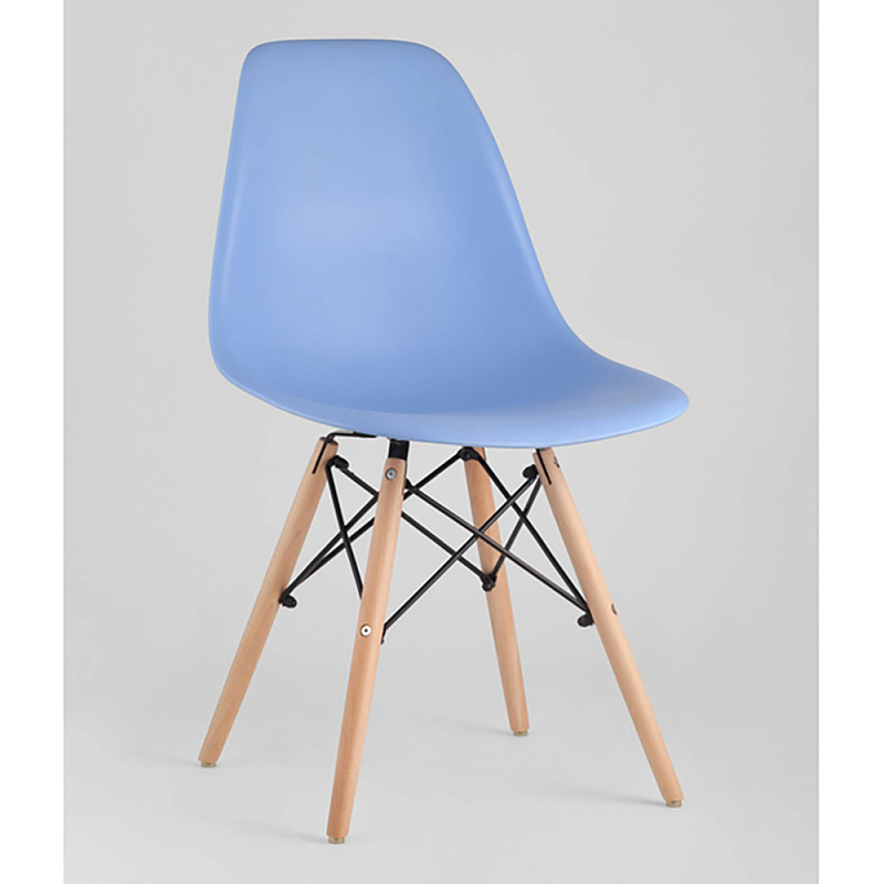 Пластиковый стул на ножках из массива бука Eames Blue Голубой Древесина в Ульяновске | Loft Concept 