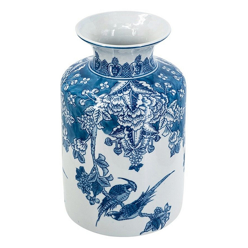 Ваза с мотивами цветущего сада с попугаями Vase Inspired by Nature Синий Белый в Ульяновске | Loft Concept 