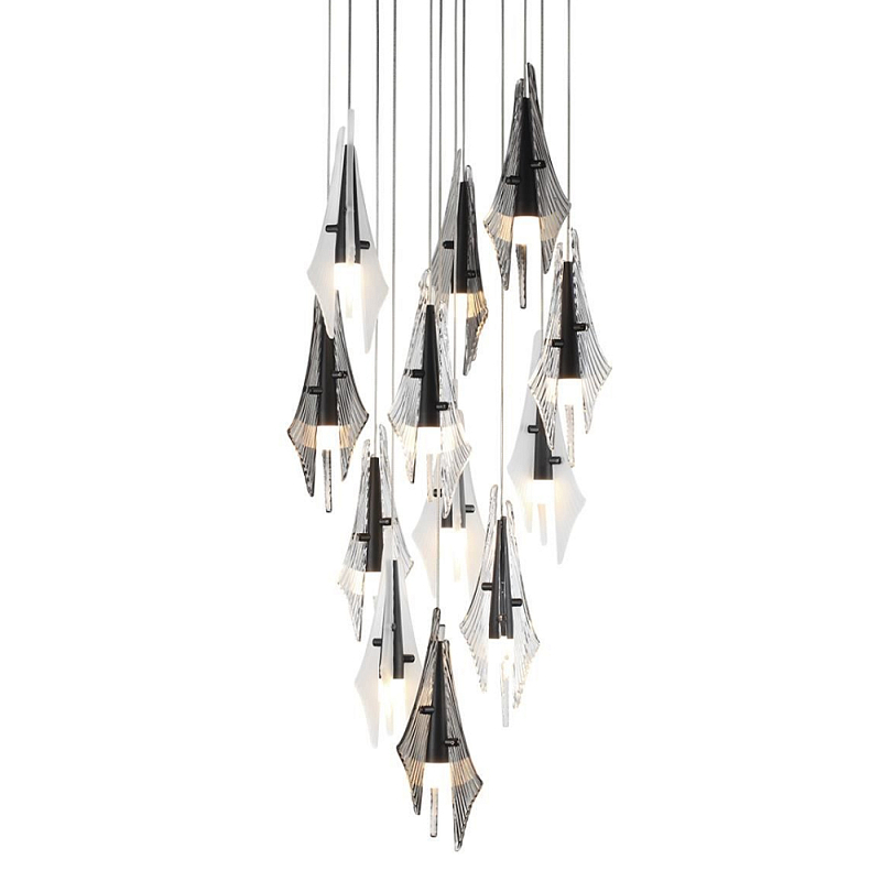 Люстра каскадная с 12-ю рельефными прозрачными плафонами Glass Pod  Черный Белый Дымчатый (Smoke) Прозрачное Стекло в Ульяновске | Loft Concept 