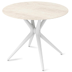 Стол обеденный с круглой столешницей из керамики на четырех белых ножках Sand Ceramics варинант исполнения - 2 | Loft Concept в Ульяновске