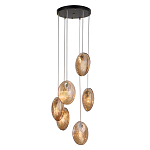 Люстра каскадная с 6-ю стеклянными круглыми плафонами янтарного цвета Savio Glass Disc Light варинант исполнения - 2 | Loft Concept в Ульяновске