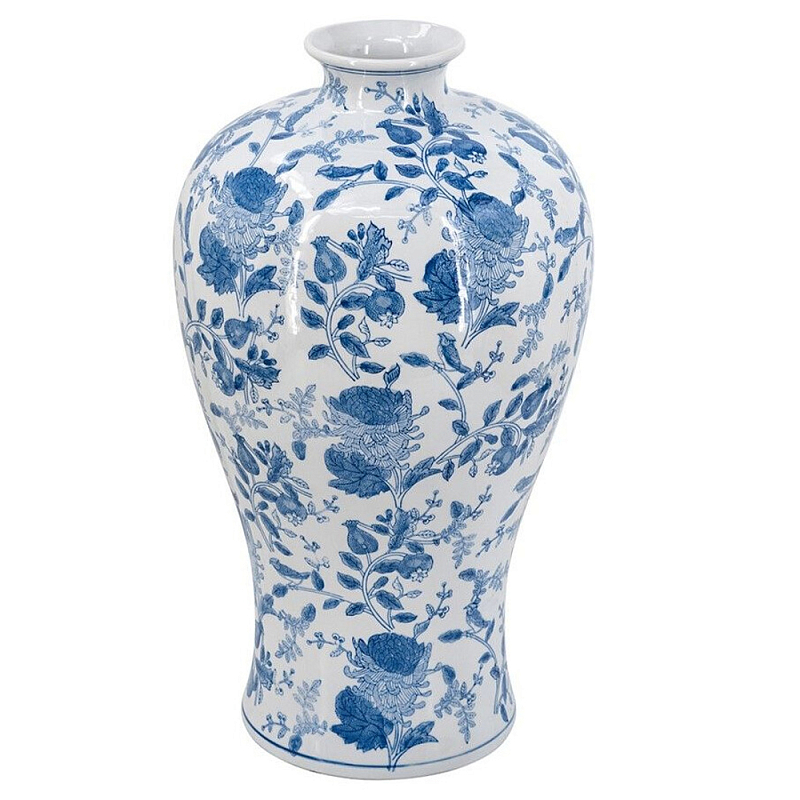 Ваза фарфоровая высокая с синими цветочными мотивами Independence Голубой Белый в Ульяновске | Loft Concept 