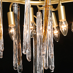 Люстра линейная золотого цвета с декоративными ветвями и длинными стеклянными подвесками в форме сосулек Droplet Chandelier варинант исполнения - 4 | Loft Concept в Ульяновске