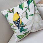 Декоративная подушка бежевая с изображением птиц и цветов Blooming Yellow Birds варинант исполнения - 2 | Loft Concept в Ульяновске