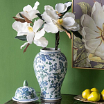 Ваза с крышкой и зелено-голубым рисунком на белом фоне 51 см Blue & White Ornament варинант исполнения - 4 | Loft Concept в Ульяновске