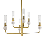 Люстра с 6-ю плафонами в форме стеклянных трубок и мраморных декоративных элементов Montreal варинант исполнения - 2 | Loft Concept в Ульяновске