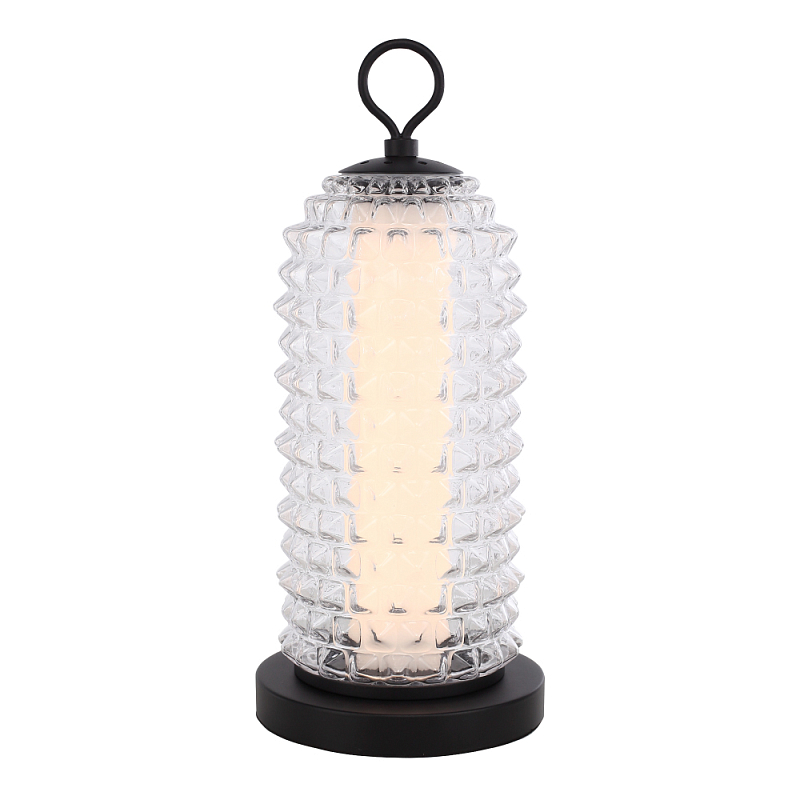 Настольная лампа с прозрачным факутрным стеклянным плафоном Sonora Прозрачный Черный в Ульяновске | Loft Concept 