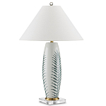 Настольная лампа овальная с тропическим принтом Stylized Aalm Leaves Motif варинант исполнения - 5 | Loft Concept в Ульяновске