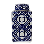 Ваза прямоугольной формы с крышкой и геометрическим узором в сине-белых цветах Blue & White Ornament  варинант исполнения - 1 | Loft Concept в Ульяновске