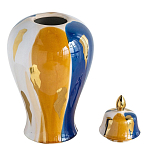 Ваза с крышкой и мазками синего и золого цвета на белом фоне Chinoiserie Ceramics варинант исполнения - 2 | Loft Concept в Ульяновске