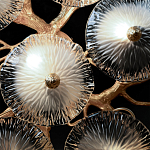 Потолочная люстра круглая ветвистыми бронзовыми элементами и стеклянными рифлеными дисками Textured Glass Chandelier варинант исполнения - 6 | Loft Concept в Ульяновске