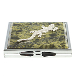 Зеркало двухстороннее квадратное из натурального камня Змеевик с декоративной вставкой в виде ящерицы Silver Stone Mirrors варинант исполнения - 2 | Loft Concept в Ульяновске