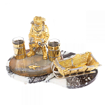 Икорница со стопками с декором "Рыбак с санями" с гравировкой на подставке из натуральных камней Агат Мрамор Decorative Cavair Dishes варинант исполнения - 9 | Loft Concept в Ульяновске