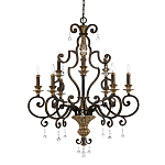 Люстра с подвесками из прозрачного стекла на кованом каркасе бронзового цвета в классическом стиле Quoizel варинант исполнения - 1 | Loft Concept в Ульяновске