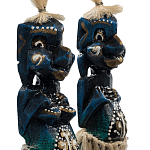Комплект из 2-х деревянных статуэток Asmat Straw Headdress Statuettes Dark Blue варинант исполнения - 3 | Loft Concept в Ульяновске