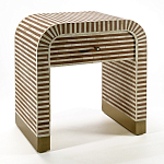 Тумбочка прикроватная с ящиком Tofino Stripes Bone Inlay Bedside Beige варинант исполнения - 2 | Loft Concept в Ульяновске