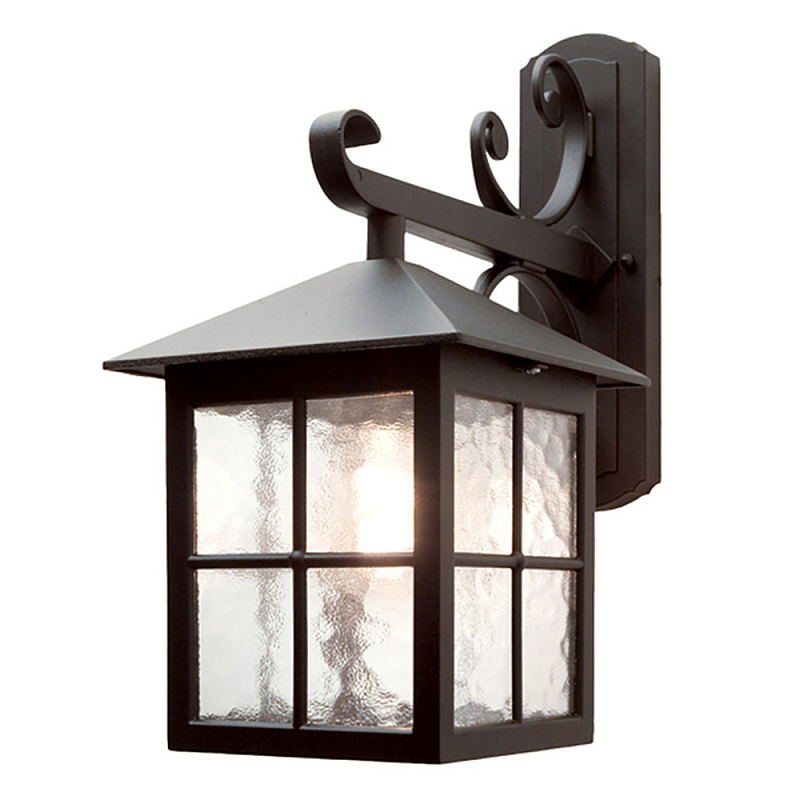 Настенный фонарь черного цвета в форме фонаря с решетчатым плафоном и фактурным стеклом Elstead Lighting Черный Прозрачное Стекло в Ульяновске | Loft Concept 