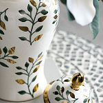 Ваза белая с крышкой с рисунком зеленых и золотых листьев 40 см Chinoiserie Ceramics варинант исполнения - 5 | Loft Concept в Ульяновске