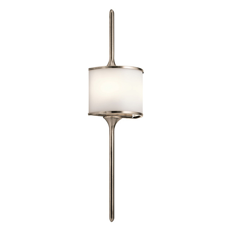 Бра вертикальное с белым полукруглым плафоном и длинным стержнем L Kichler Хром Белый Латунь Серебряный в Ульяновске | Loft Concept 