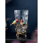 Ваза стеклянная прозрачная с бронзовым основанием в виде ветвей и фарфоровыми птичками Eden Garden варинант исполнения - 3 | Loft Concept в Ульяновске