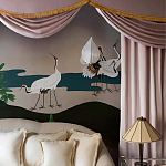 Обои ручная роспись Tsuro Cranes Original colourway on Tarnished Silver gilded paper варинант исполнения - 2 | Loft Concept в Ульяновске